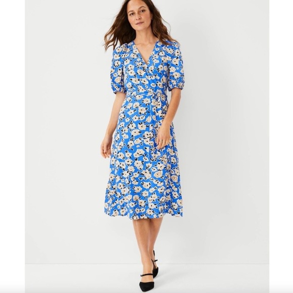 Ann Taylor Floral Puff Sleeve Wrap Dress - WORN ONCE